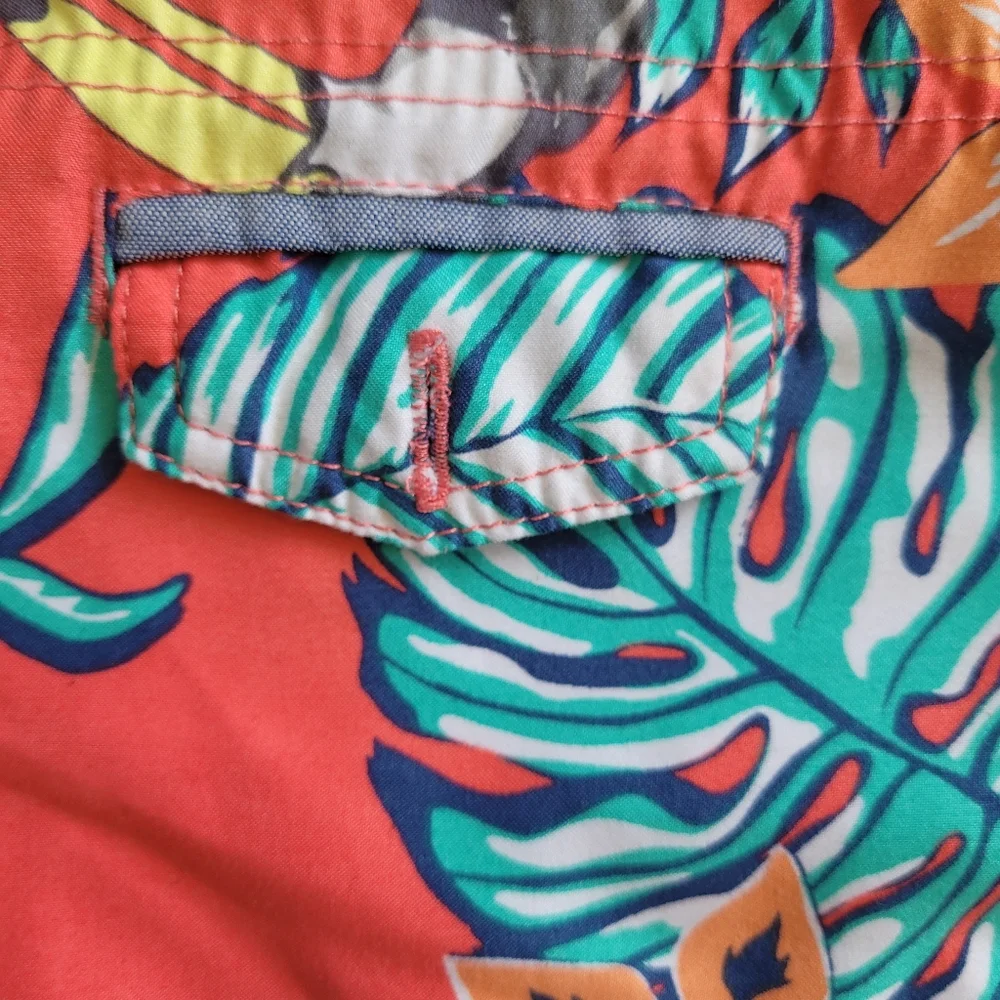 Dionne Co. Jeans Board Shorts Orange Tropical Print Pockets Drawstring  …
